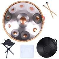 22Inch Stainless Steel 440/432HZ Hand Drum 14 Note Golden Eyes D Kurd Handpan Drum