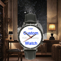 Montre personnalisée avec logo photo pour couple, homme/femme/unisexe, montre à quartz simple de luxe, boîtier en alliage, bracelet en cuir pour B2B