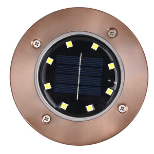Lumière solaire encastrée à 8 LED en cuivre et acier inoxydable pour jardin extérieur, patio, résistante à l'eau, alimentée par l'énergie solaire - Product Image 1