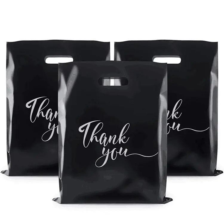 थोक एचडीपीई Ldpe काले संभाल प्लास्टिक पैकेजिंग बैग कस्टम लोगो मुद्रित के साथ आप शॉपिंग बैग धन्यवाद