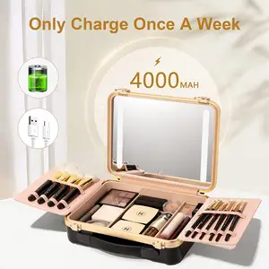 Tùy chỉnh Vanity mỹ phẩm trường hợp du lịch tổ chức make up LED với hộp lưu trữ trang điểm túi với ánh sáng gương