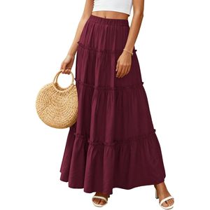 Jupe longue maxi bohème FOXA pour femme, taille élastique, volants superposés, coupe évasée fluide, en viscose et mousseline, idéale pour l'été et les vacances à la plage - Product Image 5