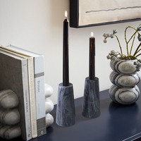 Ensemble de 2 porte-bougies en marbre noir, pierre naturelle, décoratifs, pour mariage, dîner, centre de table