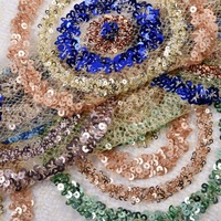 Tissu en Tulle Brodé de Paillettes Œil de Paon Colorées, 100% Polyester Respirant, Dentelle Perlée Lourde pour Robe de Mariée et de Soirée