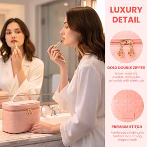 Luxury Quilted PU Leather Travel <b>Makeup</b> Toiletry <b>Bag</b> <b>with</b> Customizable <b>Compartments</b> for Organized Beauty Essentials - Product Image 5