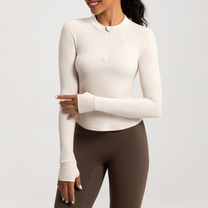 Vêtements <span class=keywords><strong>de</strong></span> yoga femmes demi fermeture éclair Slim Fit <span class=keywords><strong>sport</strong></span> à manches longues T-shirt Gym compresse course Fitness porter haut - Product Image 1