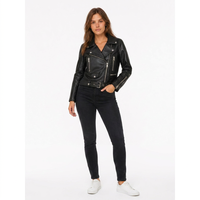 Veste en cuir PU noire à revers pour femme, style motard, personnalisable, avec logo brodé, vente en gros, en stock, fabricant OEM ODM