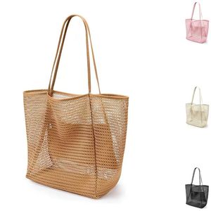 Wholesale Women's Packable <b>Beach</b> Mesh Tote & Shoulder <b>Bag</b> with Open Closure and Zipper Pocket <b>for</b> Summer Casual Vacation Use - Product Image 1