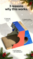 Griffoir multifonctionnel pour chat en carton, lit pour chat et griffoir avec jouet à bille métallique pour Noël