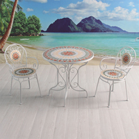 Table basse circulaire pliable en métal mosaïque pour balcon, terrasse, petite taverne, vente chaude, tables et chaises d'extérieur
