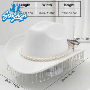 Hot Bachelorette Party Mariage Cowgirl Chapeaux pour Femmes Strass Gland Blanc Feutre Fedora <span class=keywords><strong>Cowboy</strong></span> Chapeau - Product Image 4
