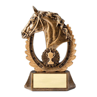 Trophée Tête de Cheval en Résine Bronze, Récompense Équestre avec Cadre en Fer à Cheval