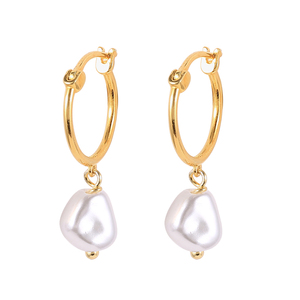 Boucles d'oreilles ROXI minimalistes en perles baroques naturelles, or 18 carats, argent 925, boucles d'oreilles créoles en perles - Product Image 1