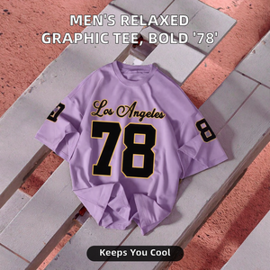 เสื้อยืดกราฟิกทรงหลวมสำหรับผู้ชาย |   เสื้อผ้าลำลองฤดูร้อน แขนสั้น พิมพ์ลายตัวเลข '78' ดีไซน์โดดเด่น 100% โพลีเอสเตอร์ ระบายอากาศได้ดี 150 กรัม - Product Image 2