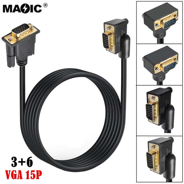 0.5M 1M 1.5M Gold Plated VGA 3+6 RGB Male to Male Straight/UP/DOWN/LEFT/RIGHT ANGLED 90 Degree for Monitor Projector Computer