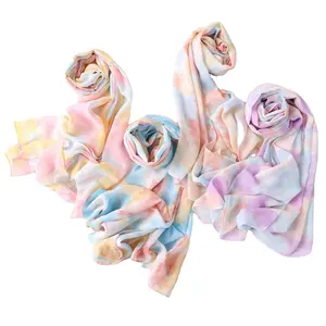 Women Custom Oblong Chiffon Scarf Tie Dye Shawl Wrap Sheer Scarves For Outdoor