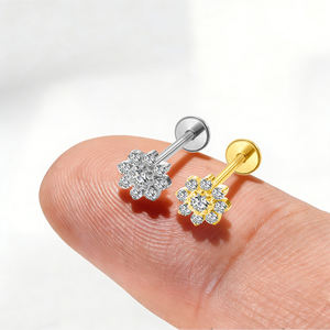 ASTM-F136 G23 Titan Zirkon Kristall Ohrstecker Vergoldet Innengewinde Labret Ring Lippen-Nasen-Piercing Modische Körper-Geschenke - Product Image 2