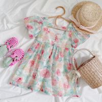 2024 nouveau design automne à la mode manches bouffantes bébé filles fleur imprimé robe de princesse