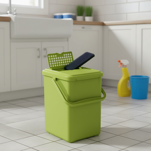 Waste <b>Bin</b> With Sponge And <b>Lid</b> Green Plastic Bucket For Cleaning - Product Image 3