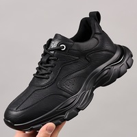 Chaussures de sport pour hommes en cuir suédé noir, à lacets, semelle épaisse, style Dad Shoes, pour l'hiver et le printemps, en stock, MOQ faible, prêtes à l'expédition