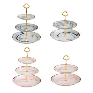 Piatto da Dessert a 3 Strati in Ceramica Porcellana Effetto Marmo Ecologico di Lusso con Bordo Dorato Stile Europeo per Hotel - Product Image 6