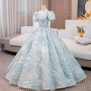 green emerald velvet dress Blue Rosa Gown – 3D Floral Lace-Up Prom & Evening Dress main image 1