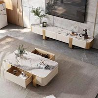 Table basse convertible extensible moderne haut de gamme avec plateau en marbre et acier inoxydable, meuble TV, couleur personnalisée, luxe pour salon