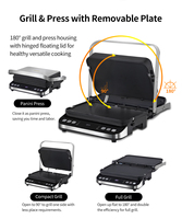 Grill électrique professionnel 2-en-1 détachable, presse à panini/sandwich, machine à steak de bœuf, surface entièrement rainurée/lisse en PTFE