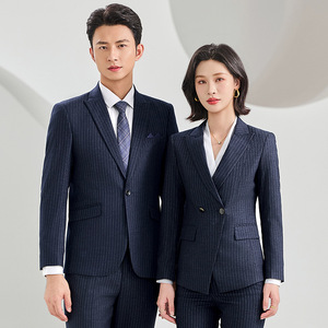Blue Striped Suit Men Women Work Uniform Autumn Winter Thickening Polyester Professional Manager Formal Wear - Product Image 4