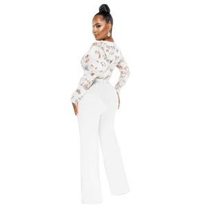 Ensemble deux pièces sensuel en soie dorée à manches longues et pantalon pour femme automne-hiver - Product Image 3
