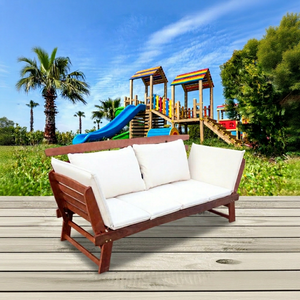 Banc pliant de luxe en teck massif avec coussin, design moderne, pour jardin, salon, parc, hôtel, appartement, style vietnamien - Product Image 1