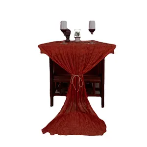 <span class=keywords><strong>Corredor</strong></span> de escritorio óxido naranja decoración del banquete de boda diseño sólido color liso bohemio arruga gasa poliéster - Product Image 2