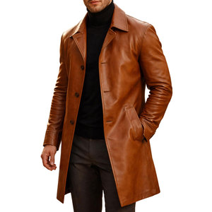 Wholesale <b>Men's</b> Genuine Leather <b>Coat</b> Breathable Satin Long <b>Trench</b> <b>Coat</b> Standard Size Single Overcoat Regular Fit Long Sleeve - Product Image 1