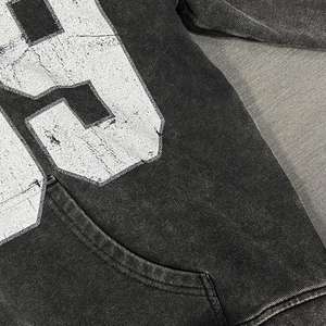 Sweat à capuche de haute qualité pour hommes surdimensionné personnalisé Boxy recadrée fermeture éclair lavé Vintage en détresse graphique strass techniques - Product Image 5