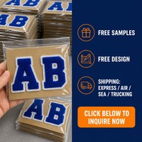 Lot de 2 patchs lettres en chenille, initiales alphabet bleu roi et blanc, 3D gonflées thermocollantes pour sacs à dos et casquettes personnalisés