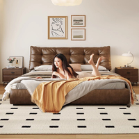 Lit de Luxe en Cuir Pleine Fleur, Lit Double Minimaliste Italien pour Chambre Principale avec Rangement, Lit en Cuir de Vachette Premium pour Projet de Villa