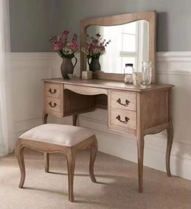French Vintage Weathered Oak <strong>Vanity</strong> Set with Mirror &amp; <strong>Stool</strong> - Product Image 3