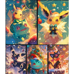 משחק קלפים איכותי חדש בעיצוב פוקימון לחג המולד, גודל A5, עם נצנצים, הטבעה חמה, סיטונאי, צעצוע לילדים, משחק קופסה, קופסת הפתעה - Product Image 3