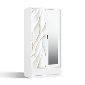 Armario de Acero con Puertas Corredizas con Espejo Impreso y Dos Cajones Inferiores de 900 mm para Dormitorio - Product Image 2