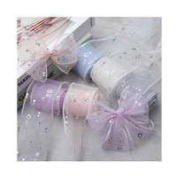 Pita Tulle Iridescent Laser Print 2 Inci 5cm dengan Hiasan Kulit Model Ekor Ikan Gaya Jepang, Loop Kecil untuk DIY Hiasan Rambut, Sepatu, dan Bunga