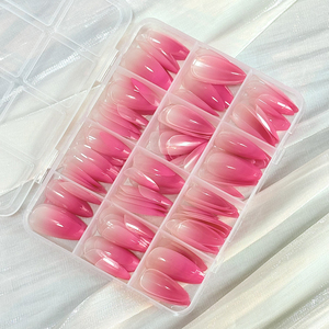 144 faux ongles à presser pour la Saint-Valentin, rose dégradé, forme amande moyenne, chrome miroir, faux ongles ombrés rose, pointes d'ongles artificielles pour femmes - Product Image 3