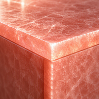 Comptoir de bar moderne en quartz rose naturel, design cascade en pierre translucide rétroéclairée, luxe pour salon, hôtel, restaurant, bar à domicile