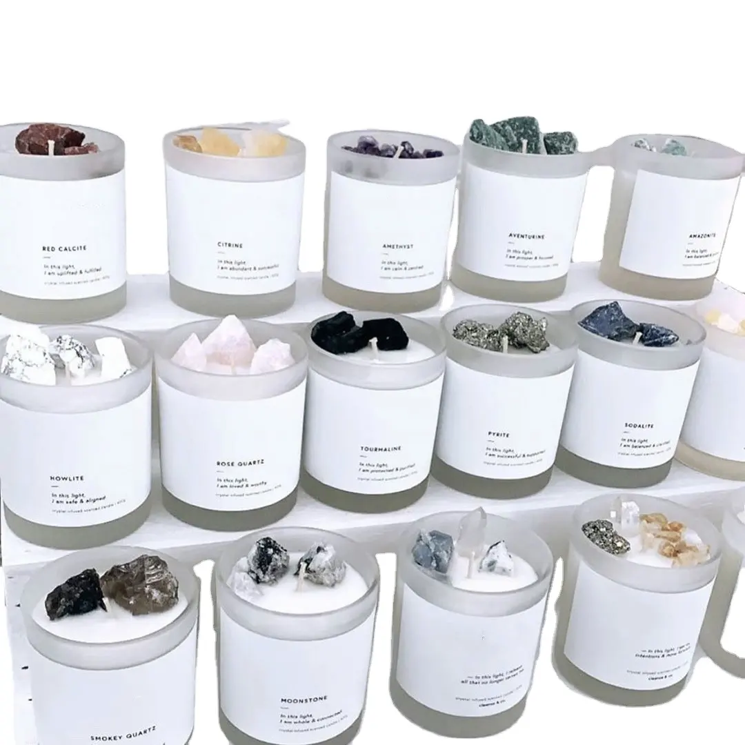 Scented Candles Wholesale Crystal Chakra Stone Dried Flower Soy Wax Custom Private Label Scented Candles