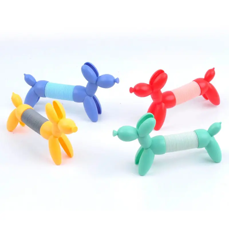 Kids Plastic Stress Relief Stretching Balloon Dog Pipe Colorful Pop Tubes Sensory Fidget Toy Squeeze Tube Toy