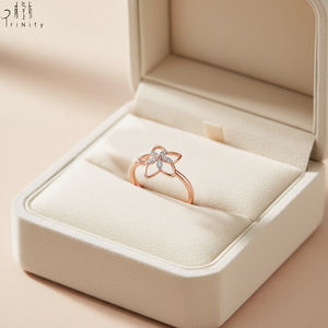 Anillo de Flores Minimalista de Diseño Moderno en Oro Rosa Sólido de 18K con Diamante Natural Real Hecho a Mano para Uso Diario - Product Image 4