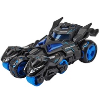 Voiture jouet en plastique pour enfants, modèle 3-en-1 : véhicule de combat à lancer, moto à inertie avec fonction 'Suive-moi', effets lumineux et musique