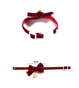 도매 조절 애완 동물 고양이 목걸이 벨 분리형 Bowtie 귀여운 안전 버클 단색 벨벳 고양이 Bowtie - Product Image 4