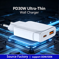 HNT OEM/ODM PD30W Pengisi Daya Dinding Ultra-Tipis Pengisian Cepat Adaptor Daya Portabel untuk iPhone Samsung USB-A Tipe-C Colokan EU