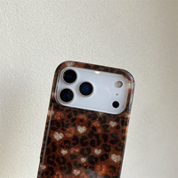 Coque de téléphone portable tendance motif léopard Love pour iPhone 17 16 15 Pro Max, brillante IMD, mignonne, dorée, Ins, bling, coque arrière robuste