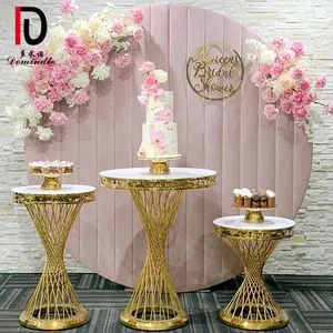 Festa di nozze usato oro telaio in acciaio inox piano in vetro temperato tavolo alto